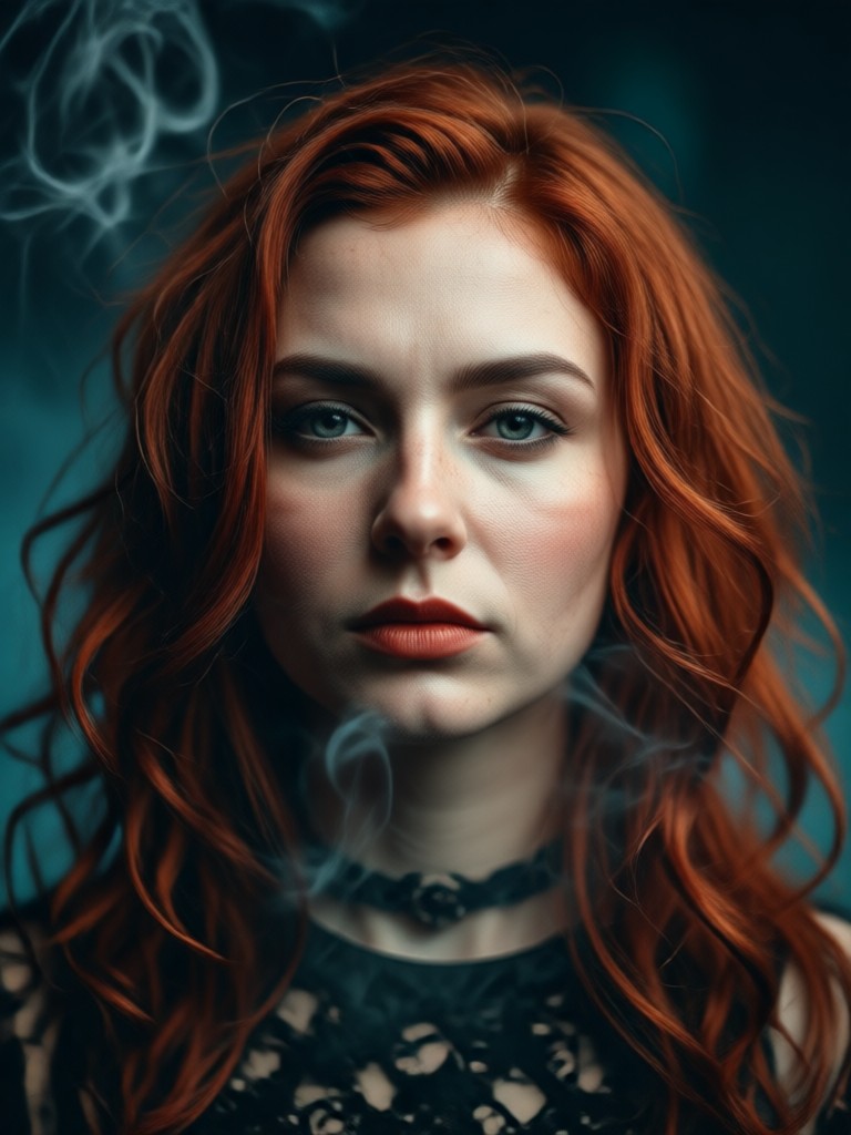 moody portrait in dense theatrical smoke