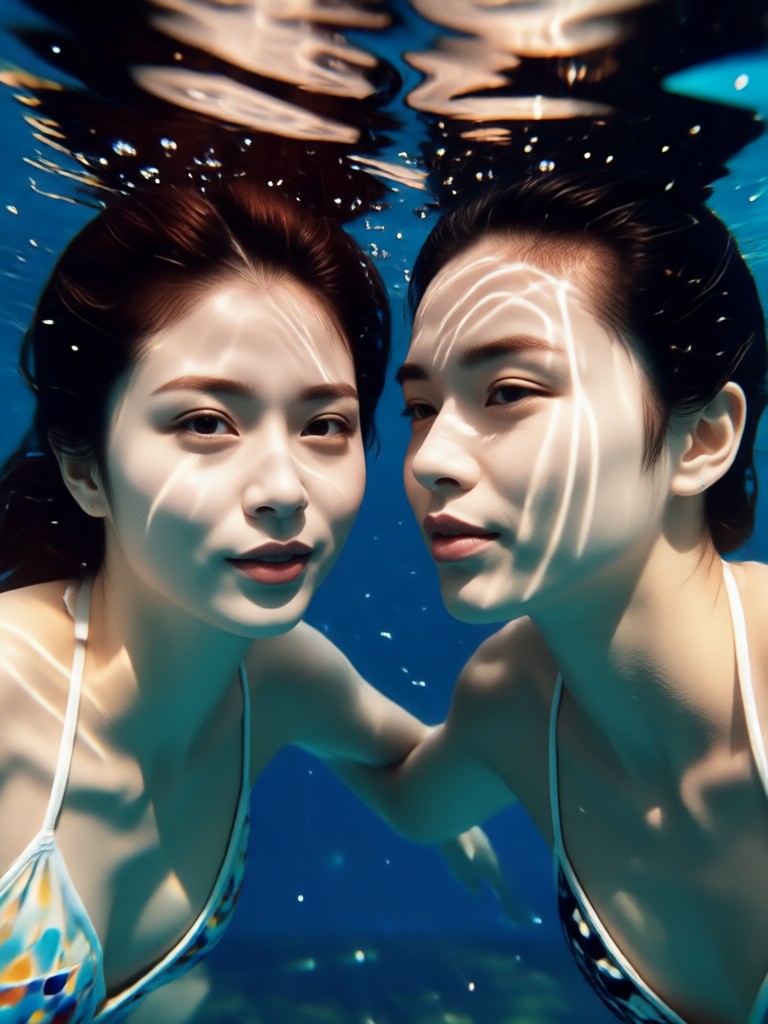 Vintage style underwater couple portrait