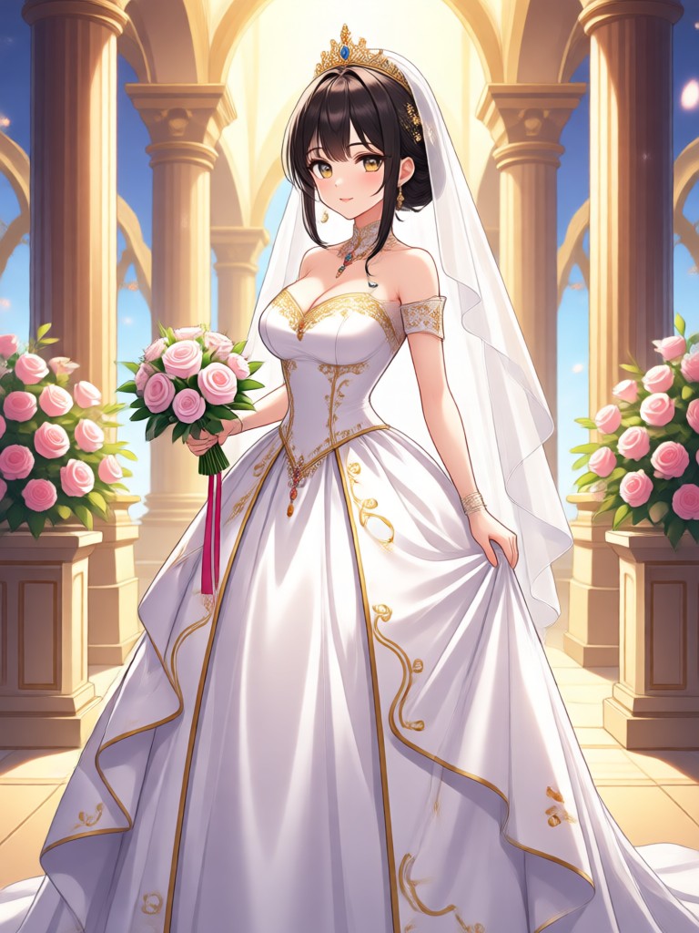 Traditional Japanese anime bride in kimono