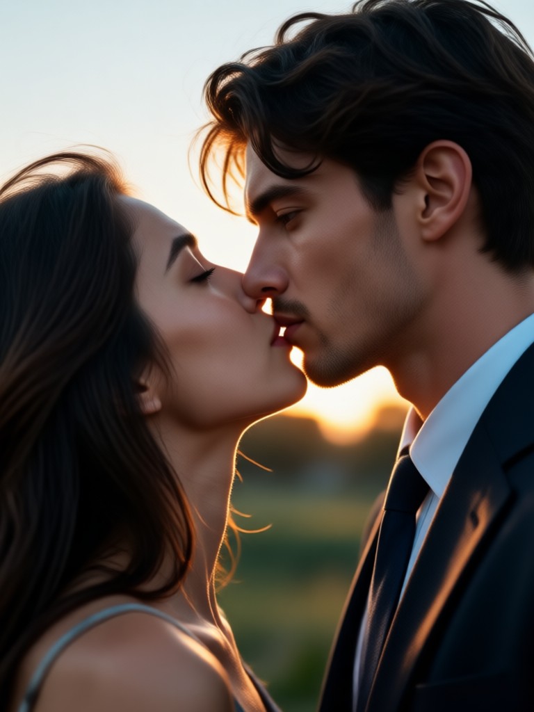 Indie film style intimate kiss moment