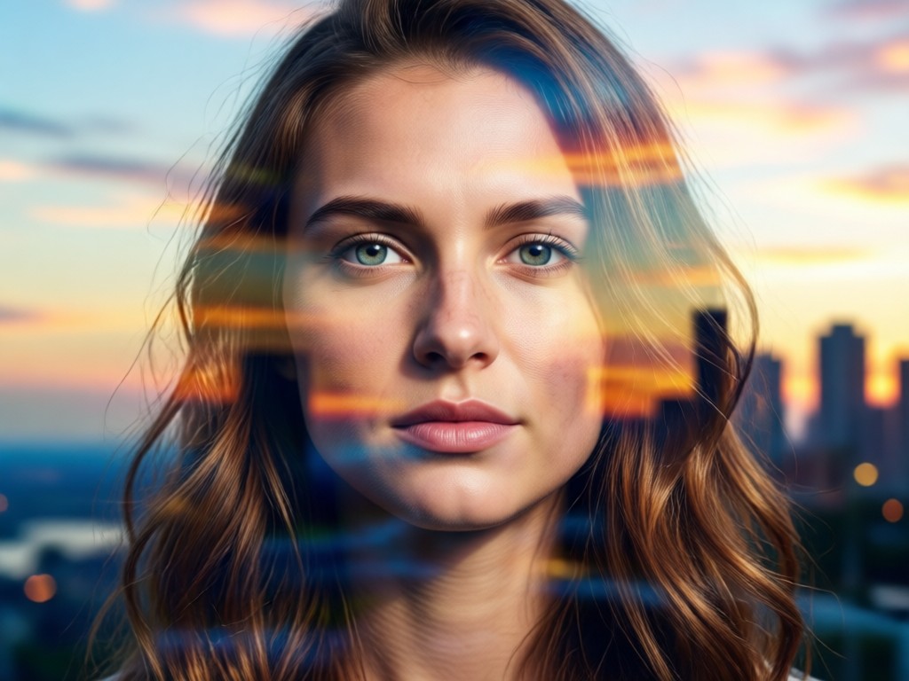 AI blending two images into a double exposure portrait
