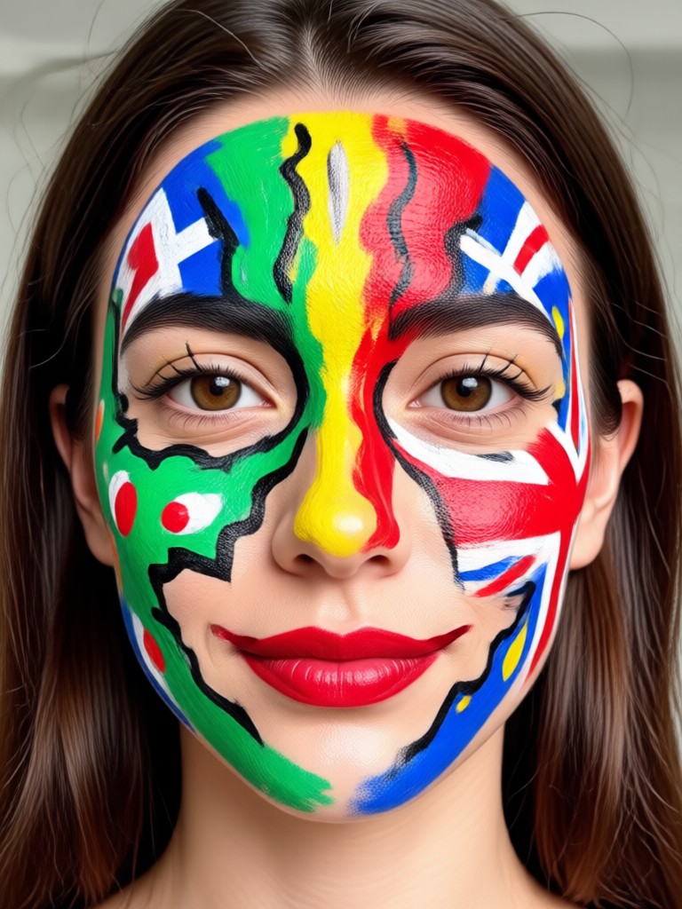 Penggemar cat wajah Piala Dunia dengan desain bendera Brasil yang dihasilkan AI