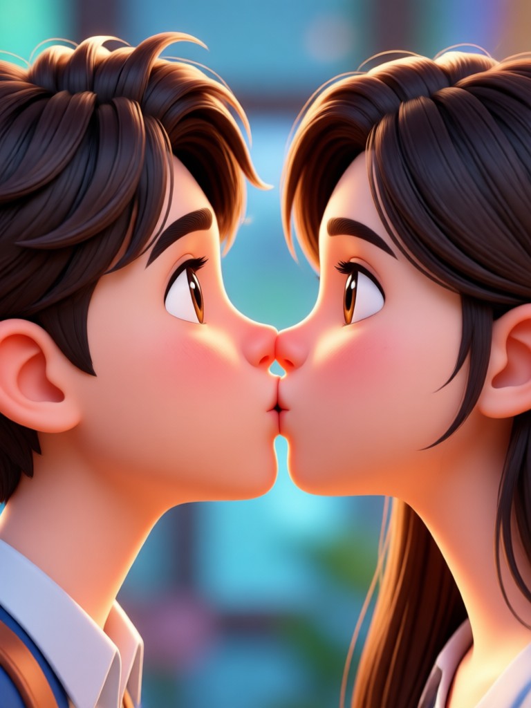 AI generated couple avatar kissing video example