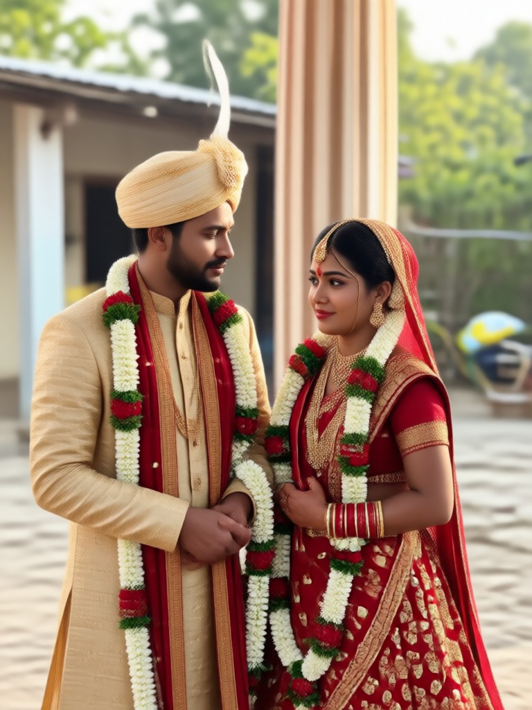 ai ländliches indisches hochzeitspaar porträt im feld