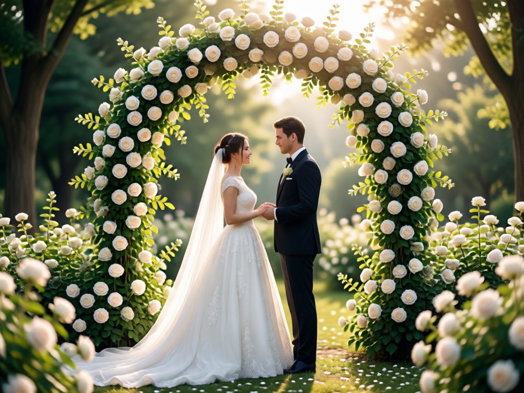 スマートフォンでAI結婚写真ジェネレーターを使うカップル