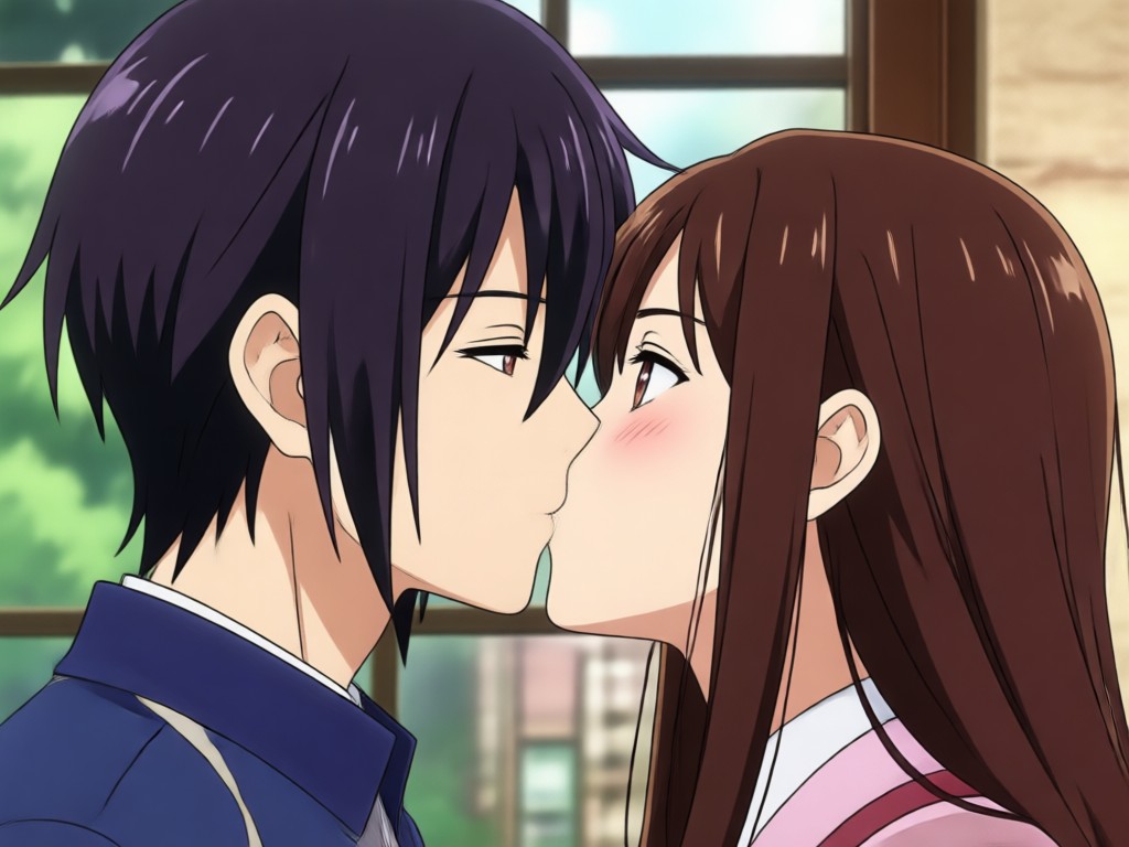 AI anime style transfer for kissing video