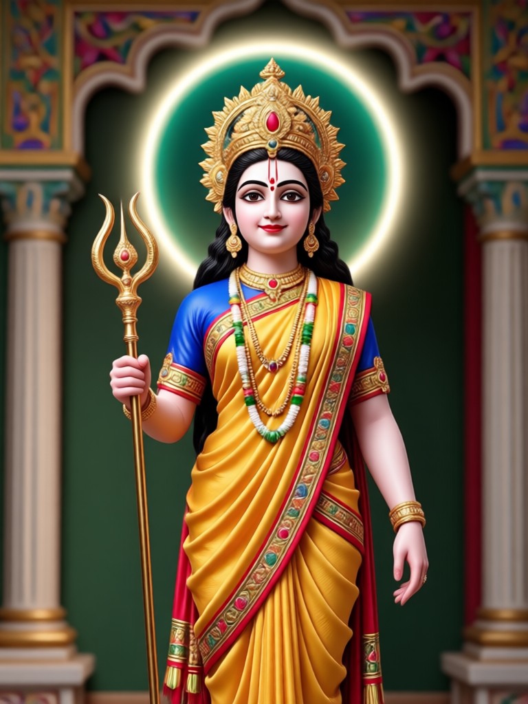 Radha Rani portrait with floral crown