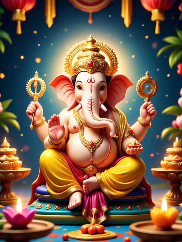 AI photo of Ganesha idol with light effects