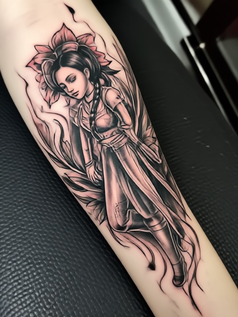 Blackwork illustrative tattoo of a forest scene
