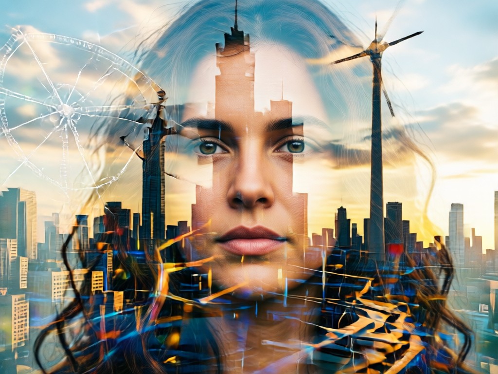 AI blending two images for double exposure effect