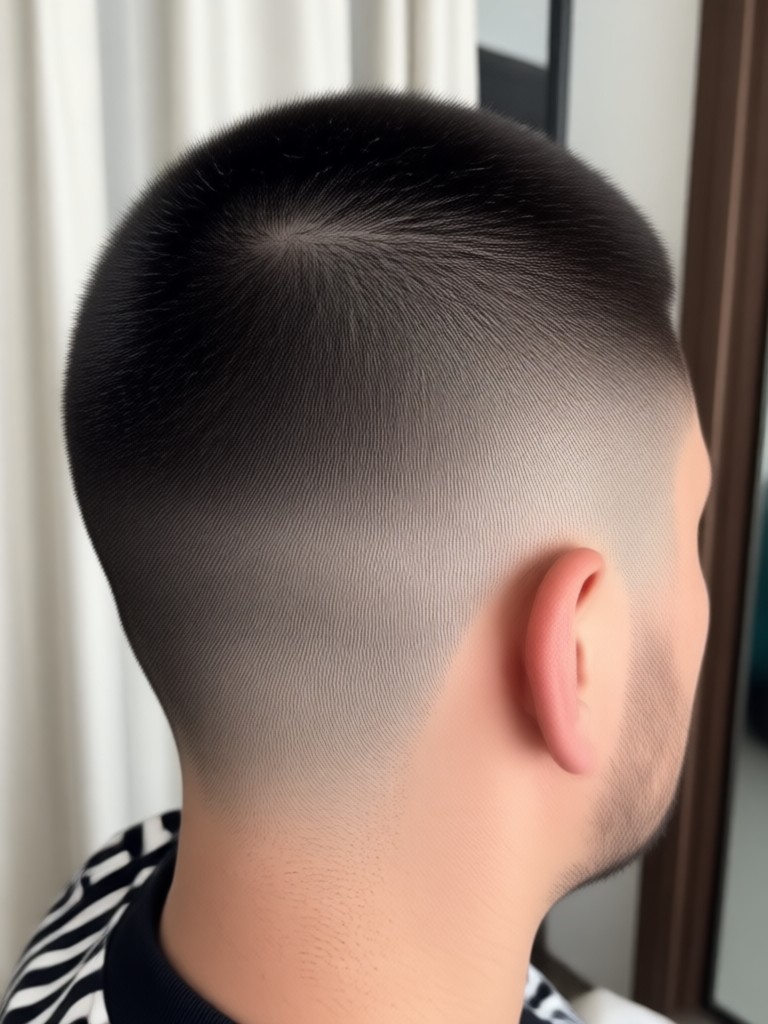 Final result of a free AI buzz cut filter try on