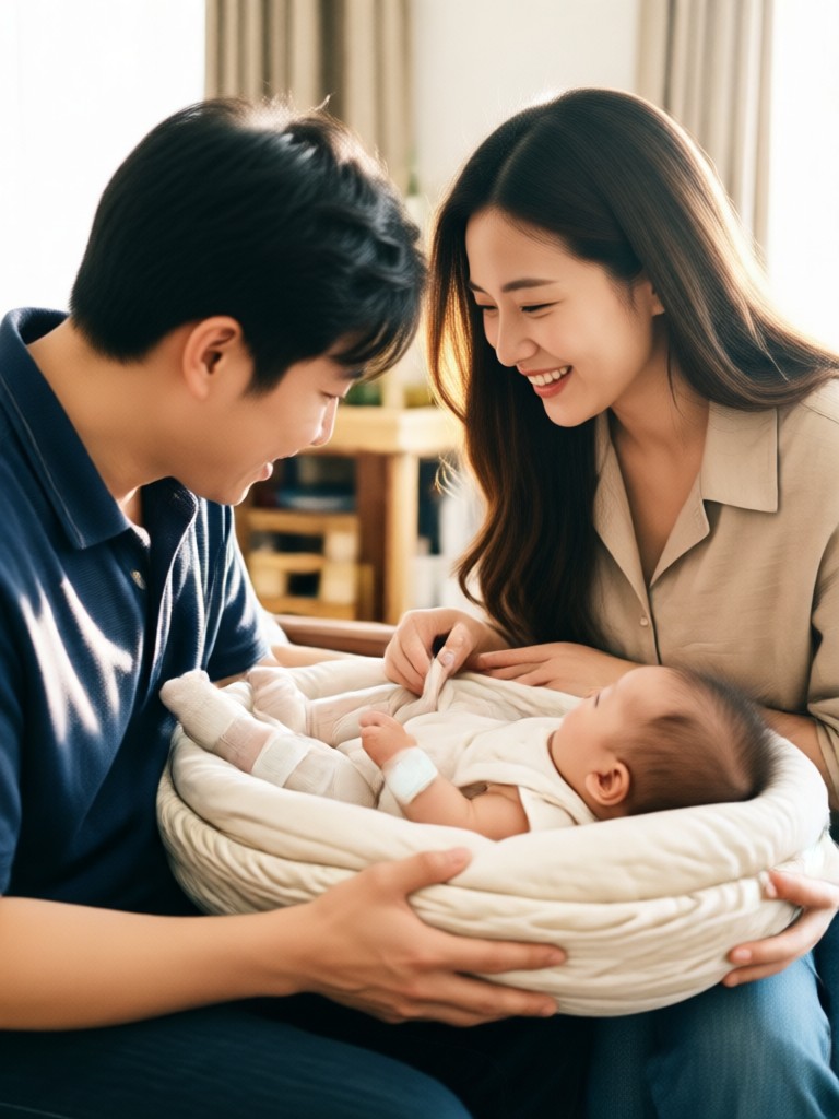 Father holding a laughing baby AI creation