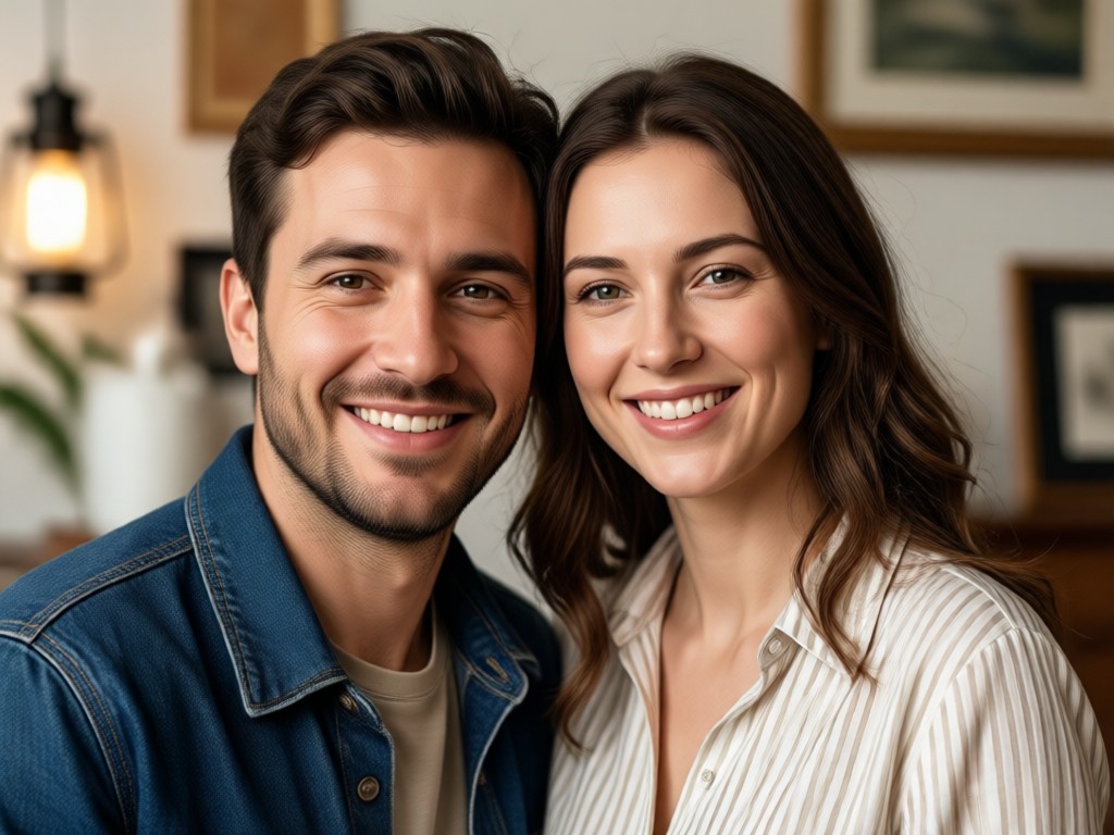 AI maintaining individual facial features in a couple portrait