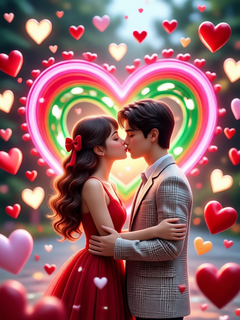 AI Valentine kiss with rose petal effects