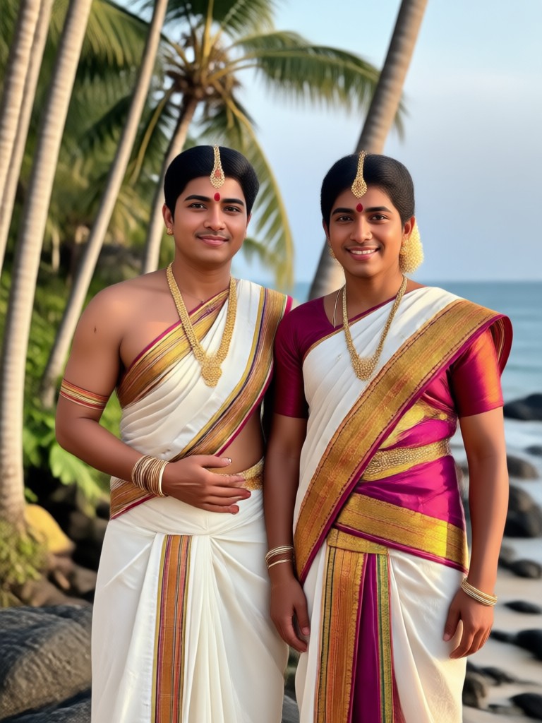Couple in Kasavu holding jasmine garland AI