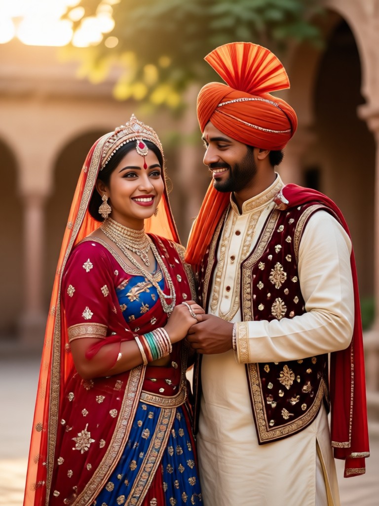 Couple in Bandhani print traditional wear