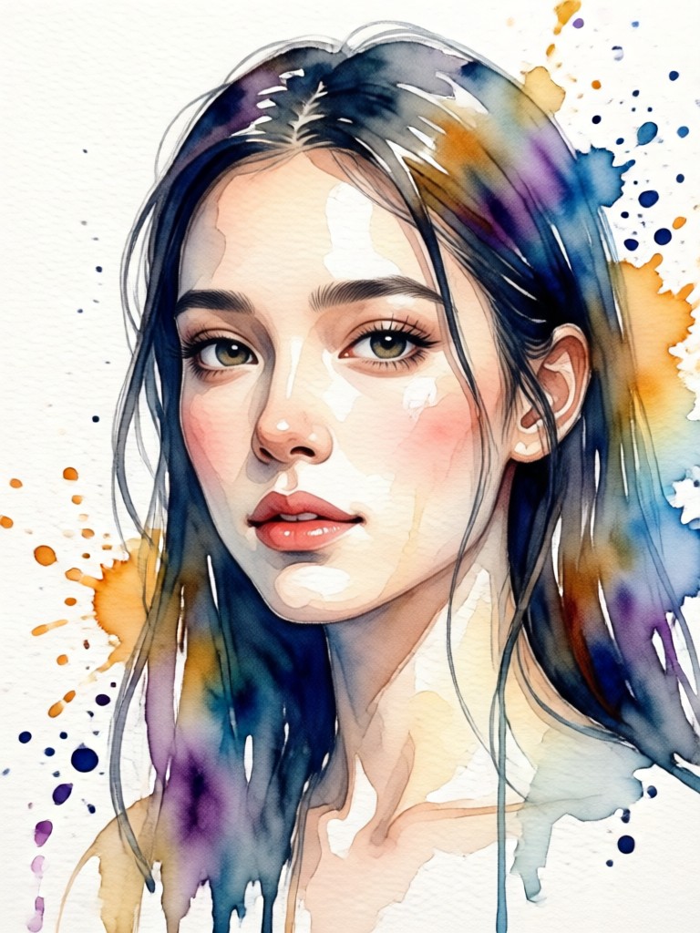 Watercolor portrait with floral background