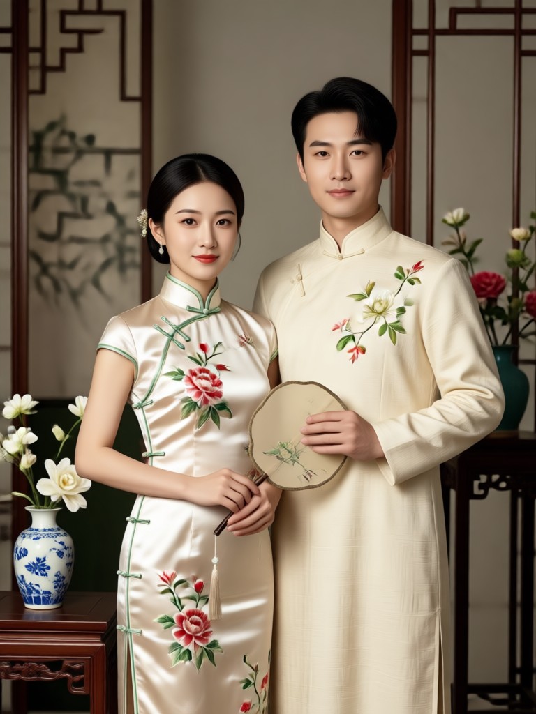 Elegant silk qipao with intricate embroidery