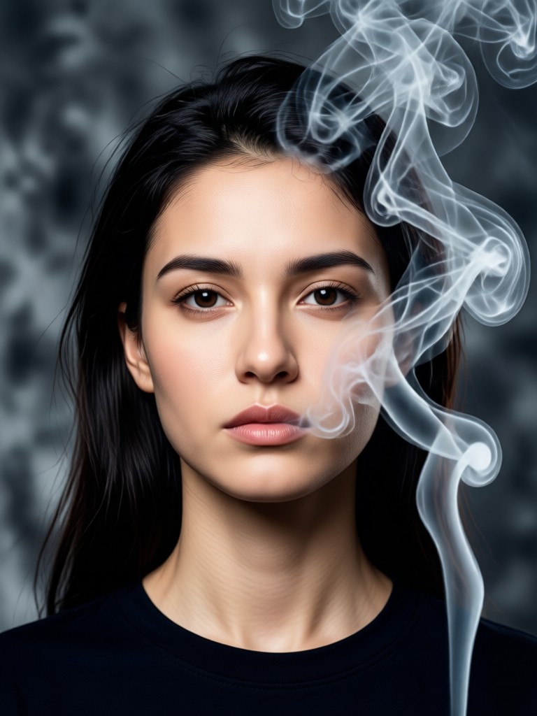 Studio portrait enhanced with elegant white smoke