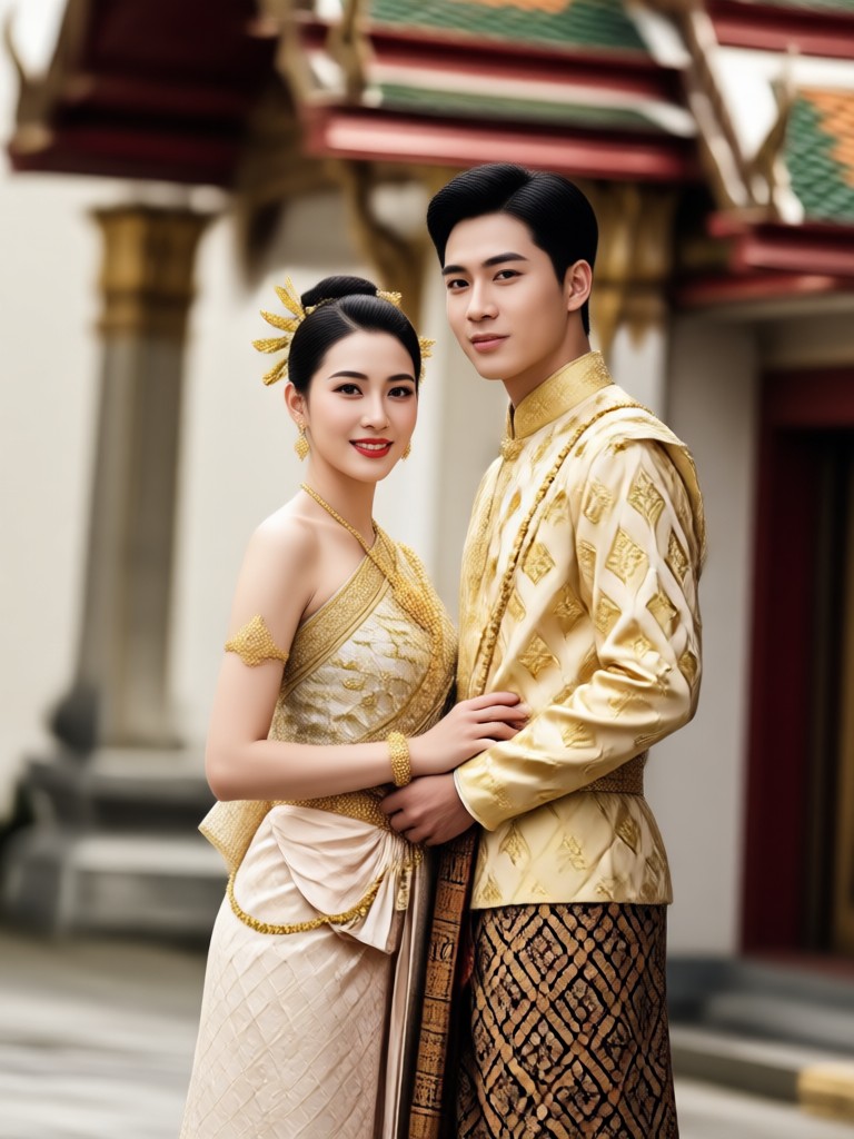 Festive Thai couple image with vibrant colors