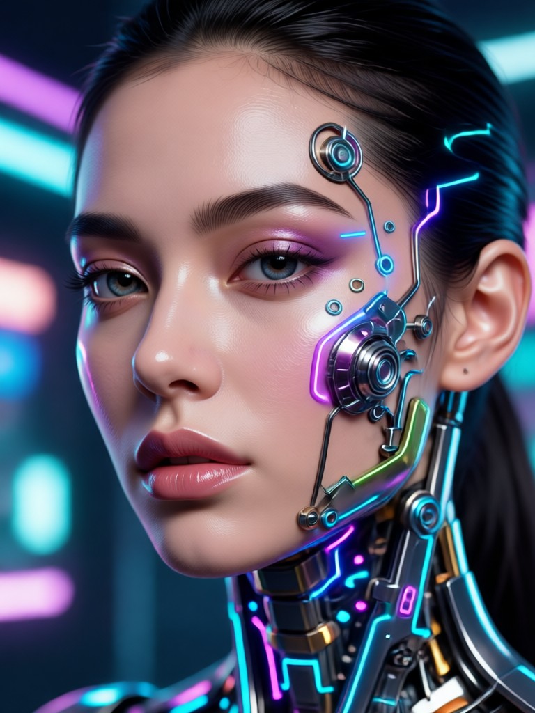 Futuristic neon AI beauty concept