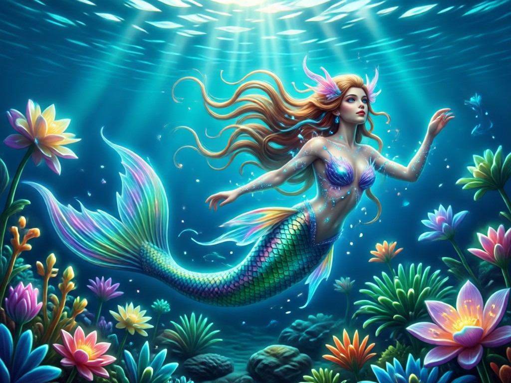 Close up of AI generated realistic mermaid scales and tail