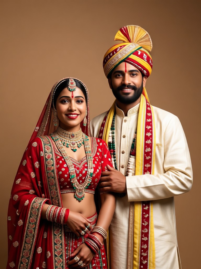 Rajasthani festival couple portrait with vibrant colors