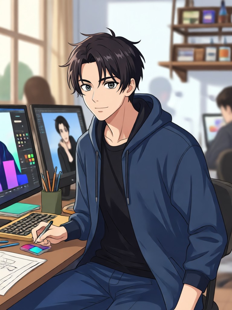Smartphone screen showing the Anime Guy Creator interface in action