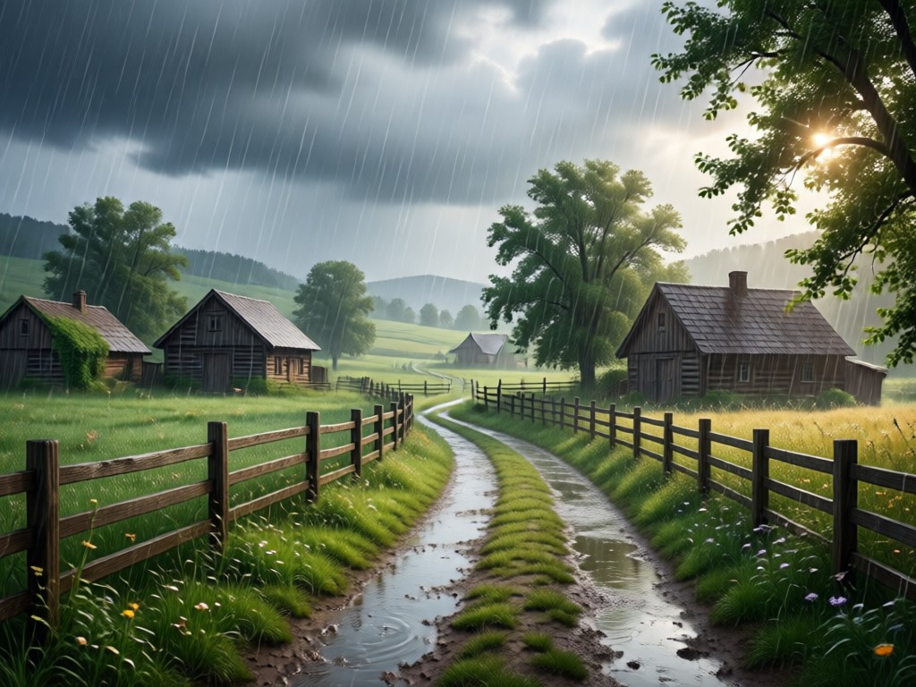Realistic AI generated rainy landscape with mist
