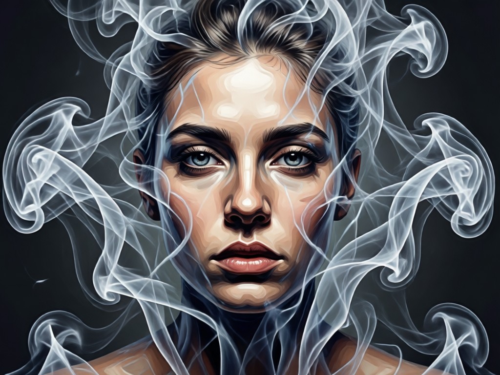 Realistic smoke physics wrapping around a portrait