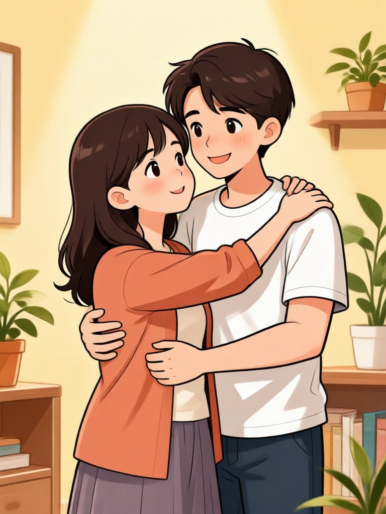 AI hug effect on an old photograph