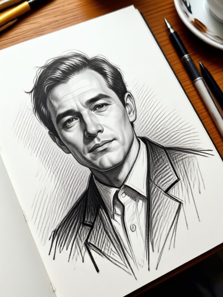 Potret berubah menjadi sketsa pensil yang detail