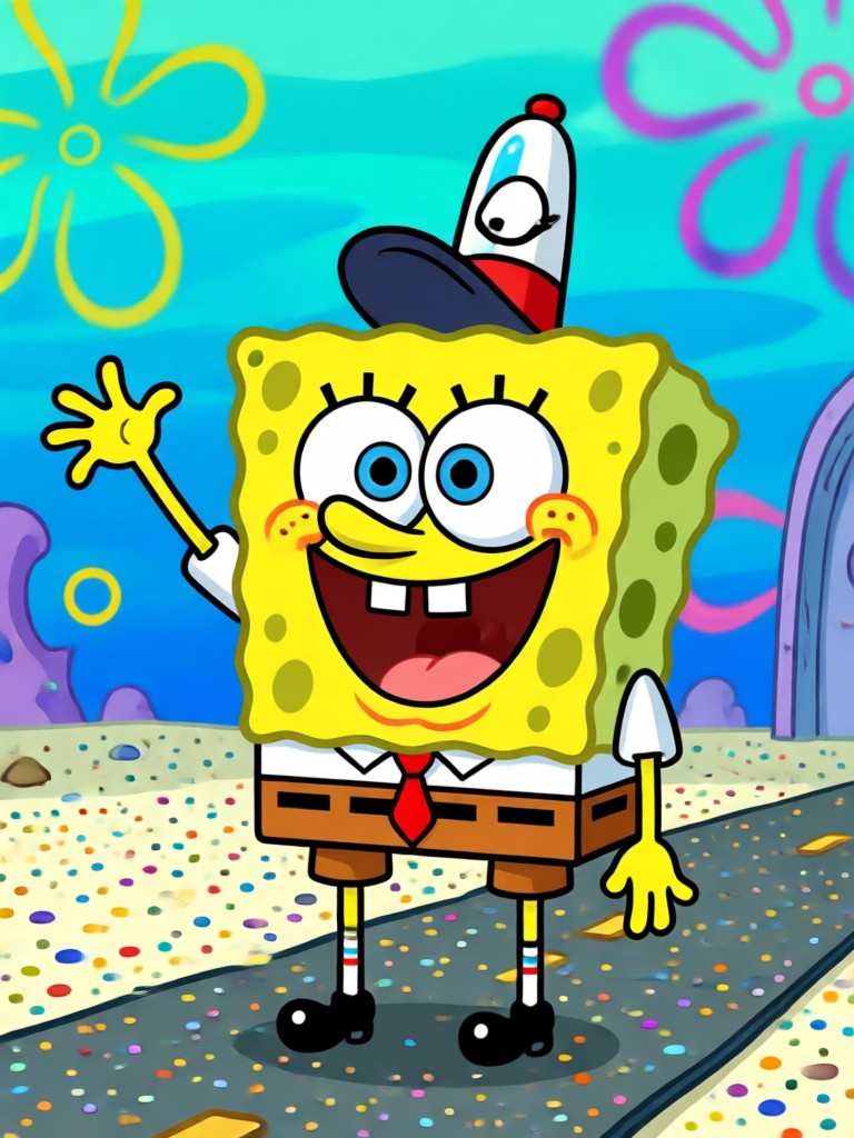 KI-generiertes SpongeBob-Meme mit mehreren Charakteren
