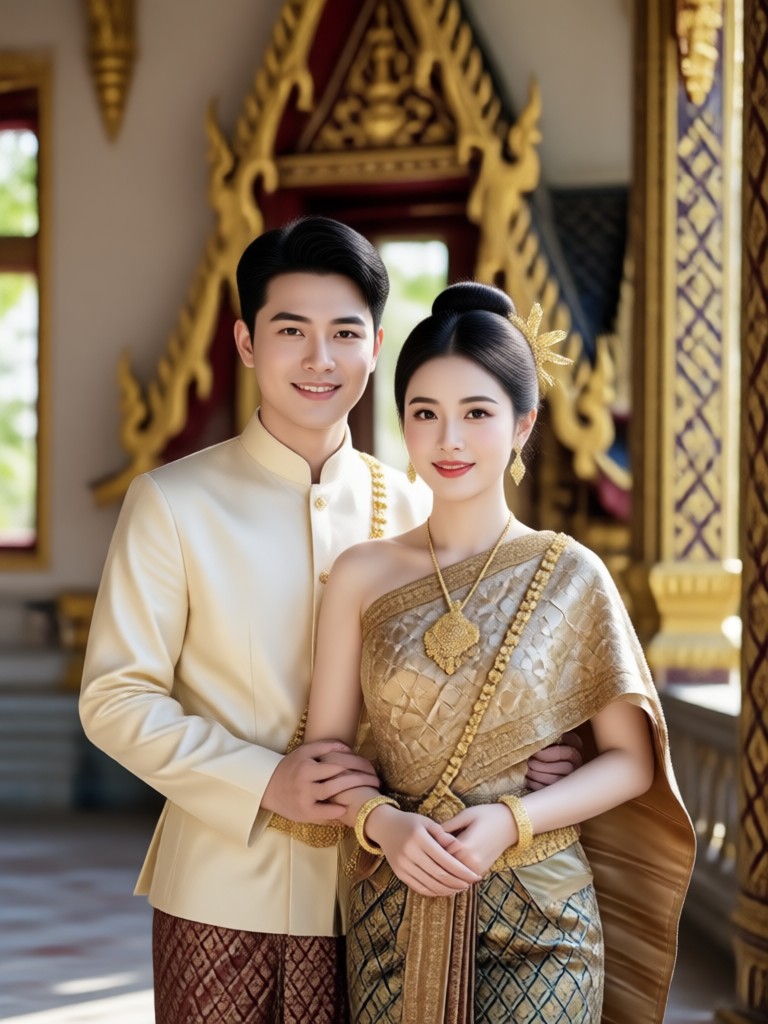 Couple in central Thai traditional dress