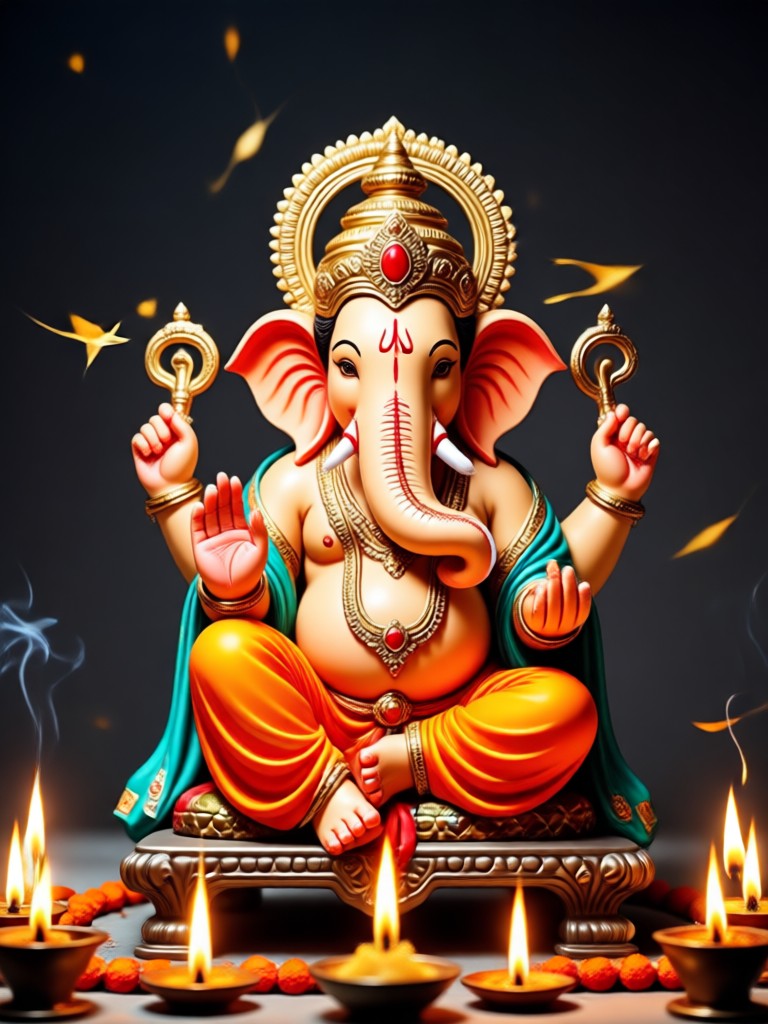 AI generated Ganesh Aarti photo with glowing lamps