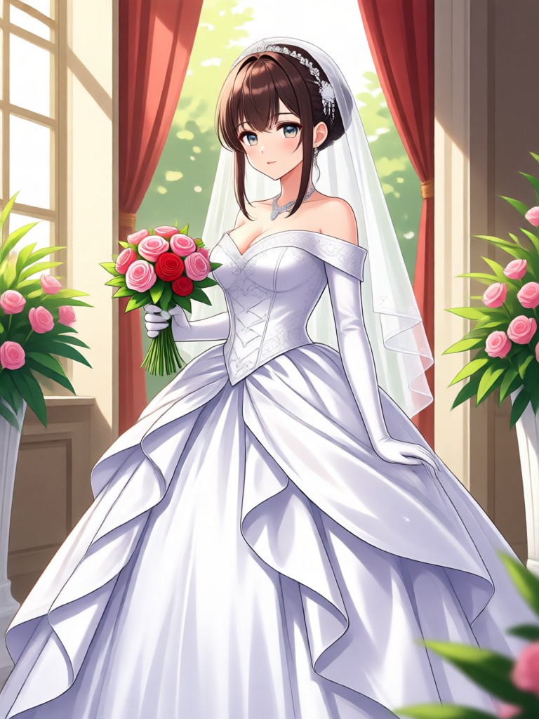 Cute chibi anime bride character design