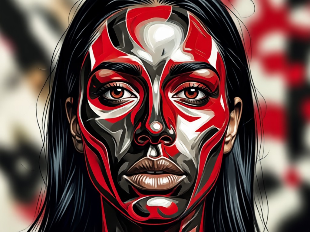 Professional red black portrait art example