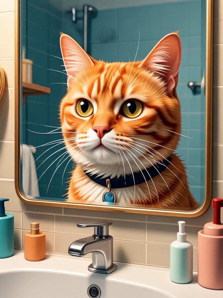Studio Ghibli style rabbit in a peaceful bathroom