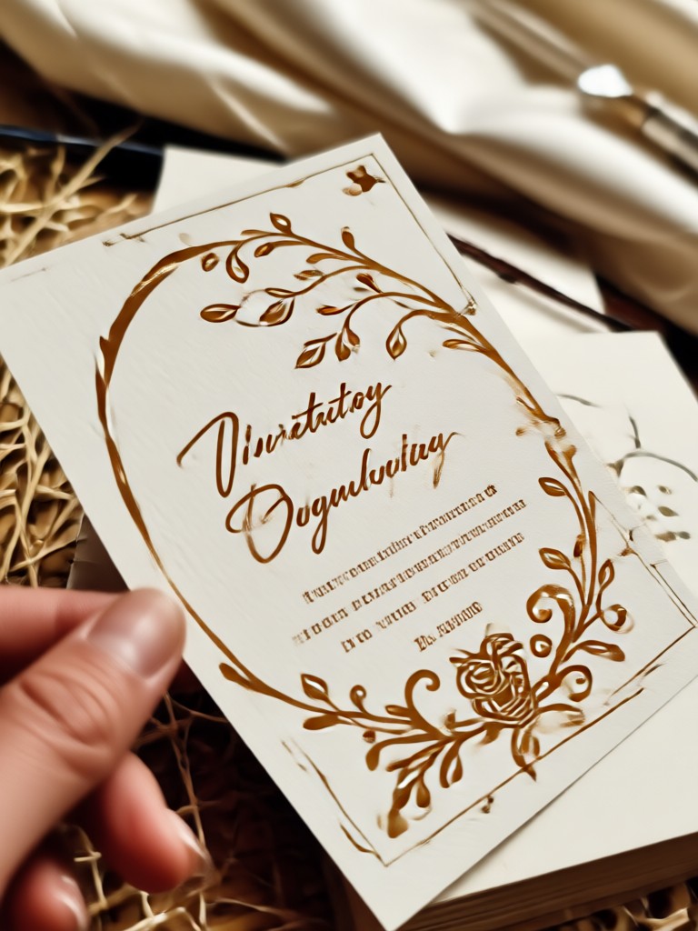 Rustic barn wedding invitation with leaf motif