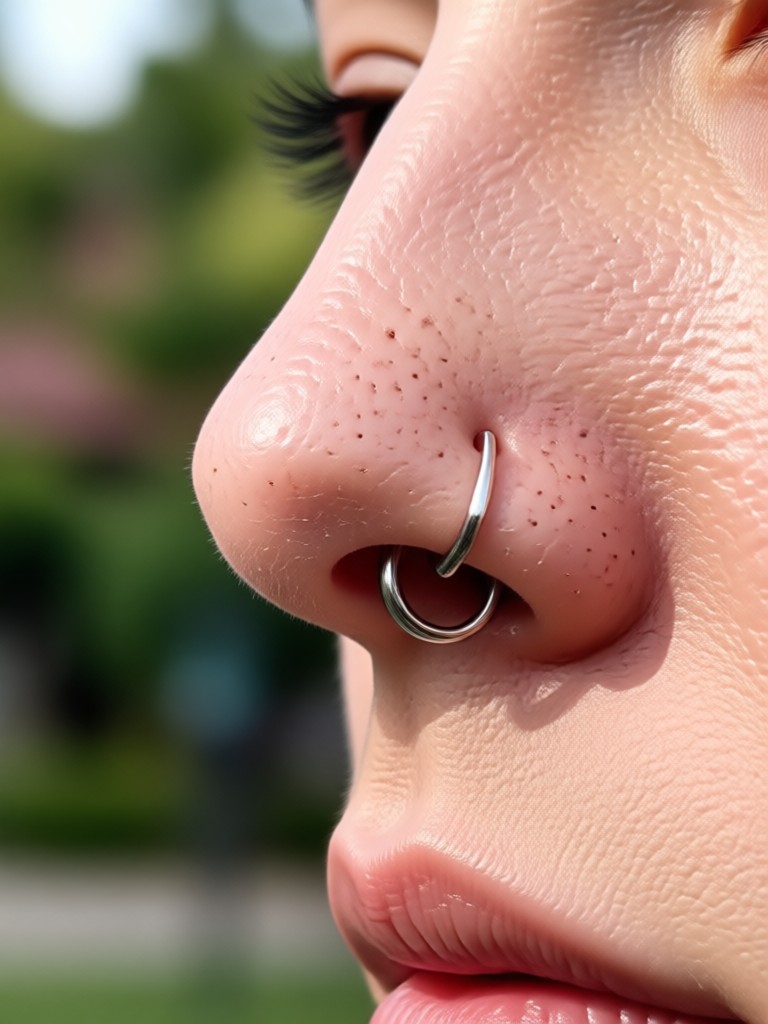 Mulher com um delicado stud de ouro na narina, filtro de IA