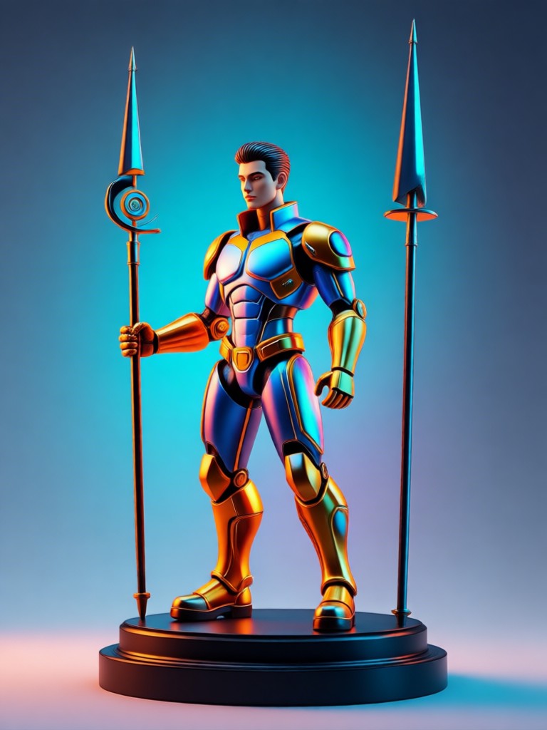 A colorful 3D cartoon figurine with simple shapes