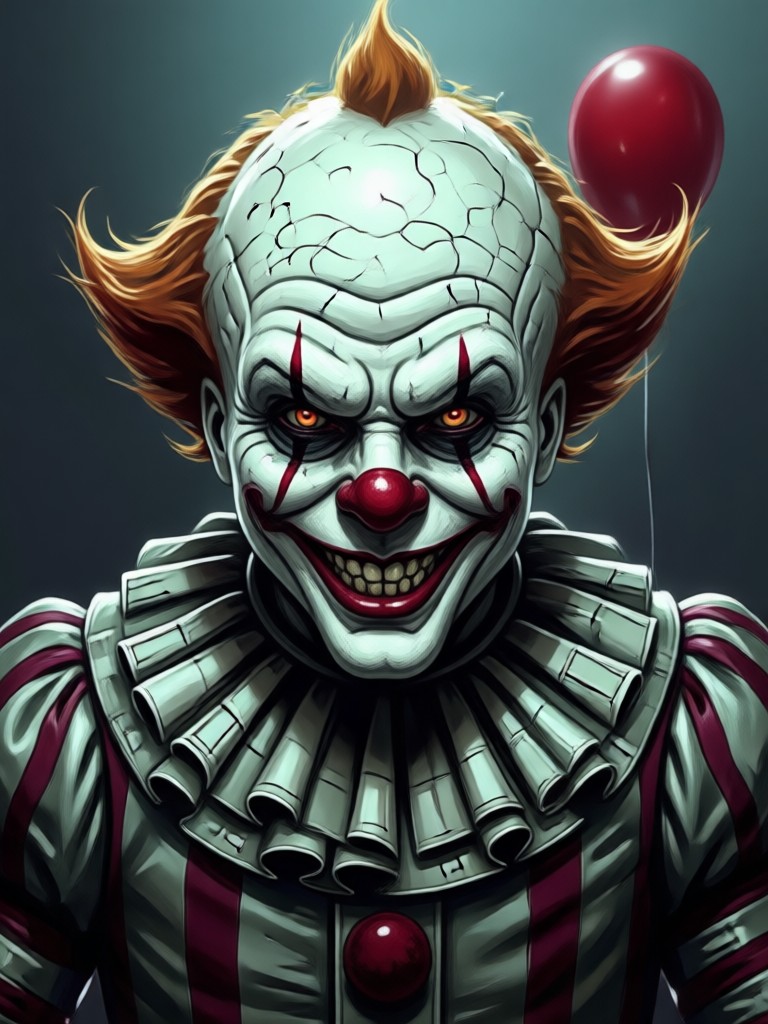 Gothic style AI Pennywise with darker makeup and background