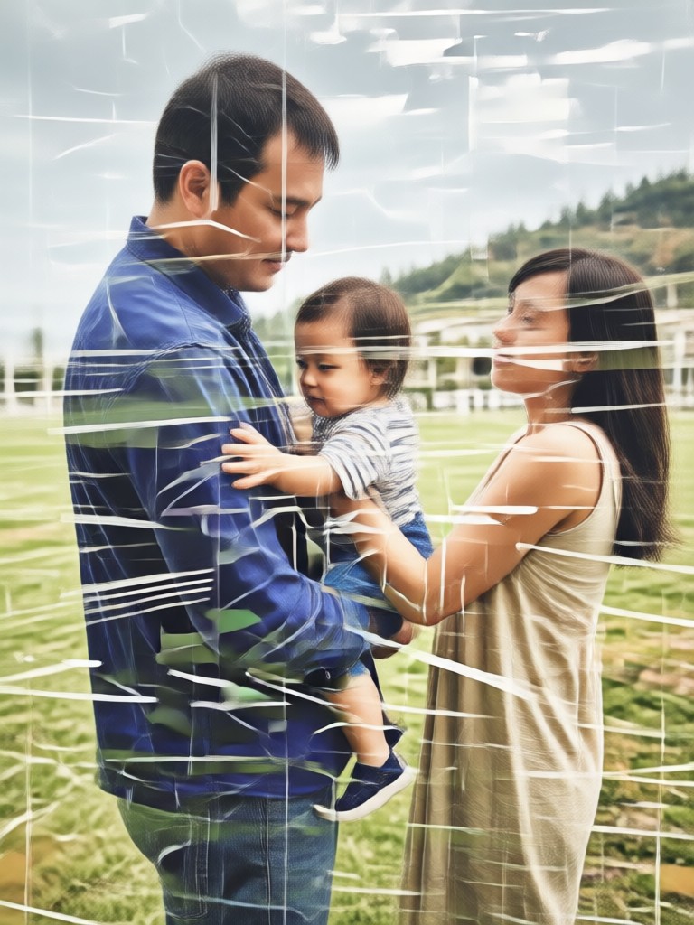 Vintage style double exposure of grandparents with old letters
