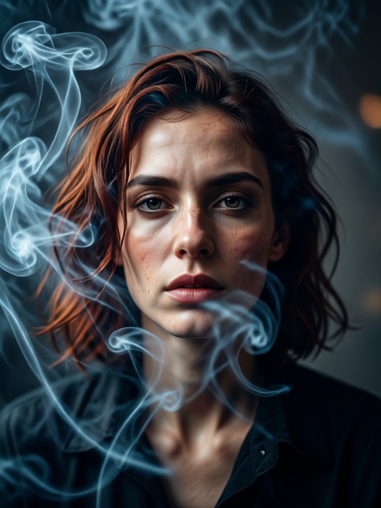 Mysterious portrait with dense atmospheric smoke