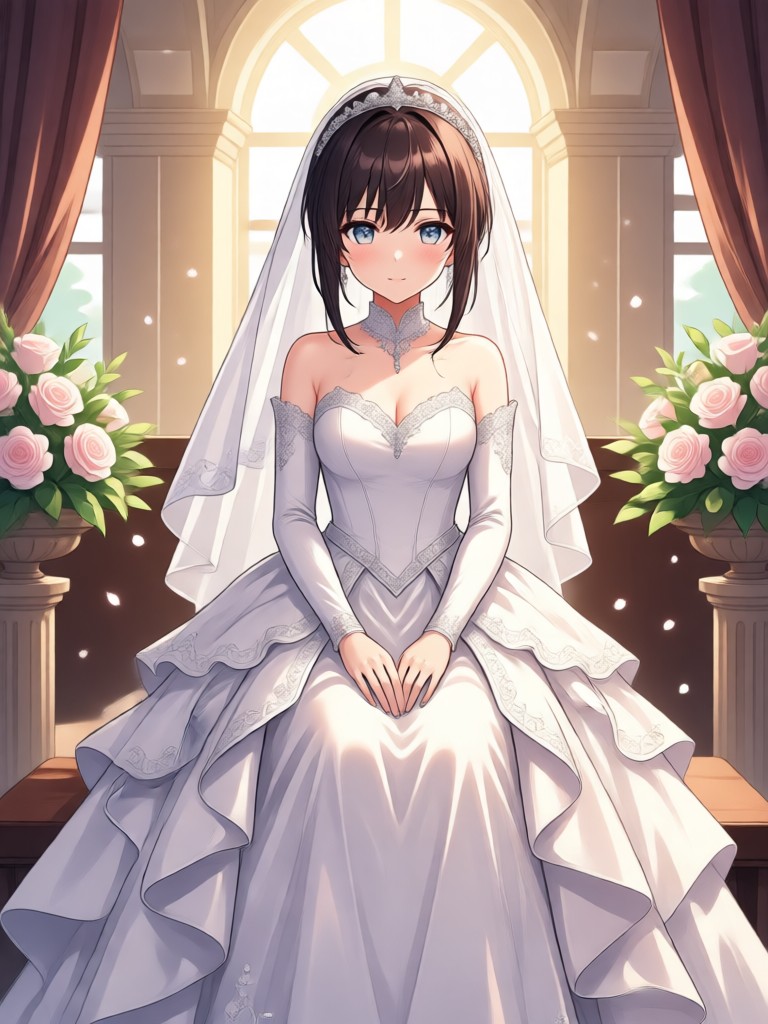 Celestial anime bride with starry veil