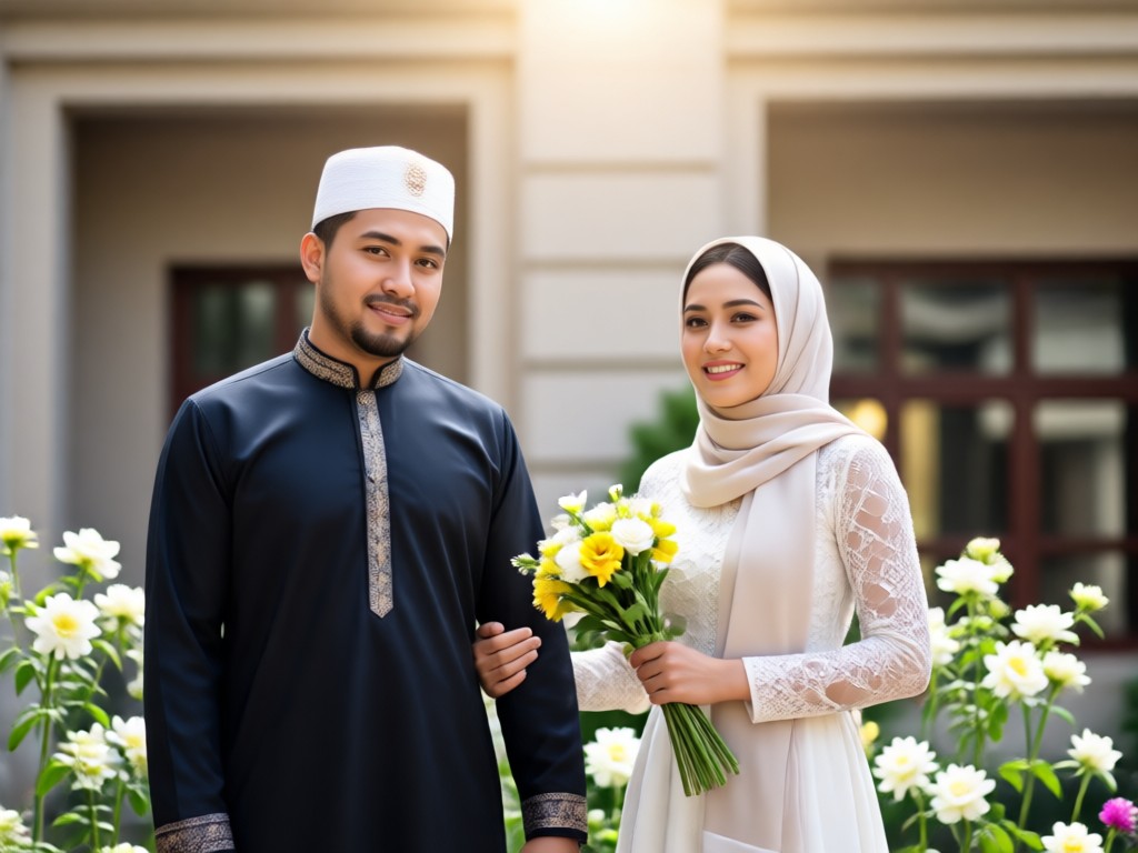 AI Muslim couple with Kaaba background