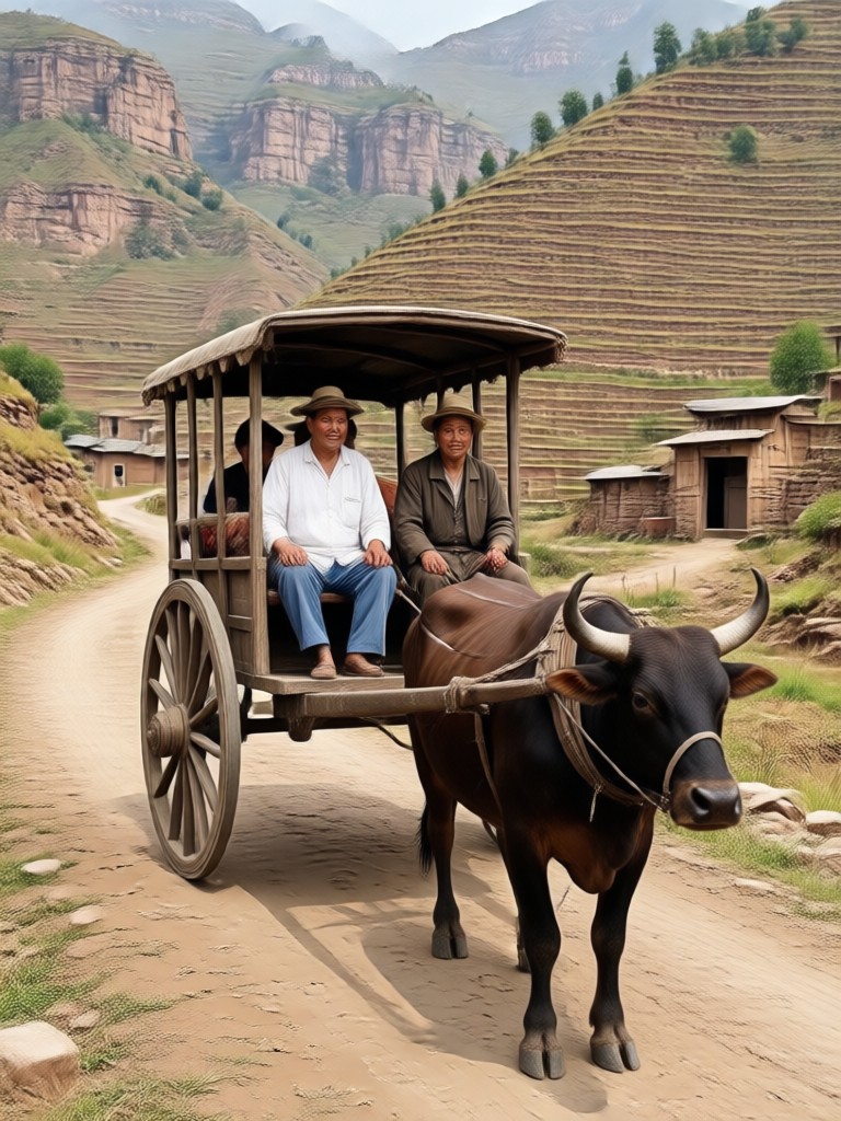 Monochrome vintage couple photo in cart