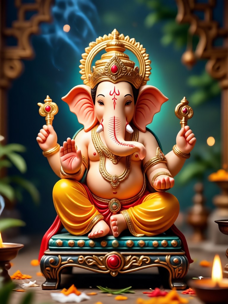 Ganesh Aarti AI photo with golden diyas