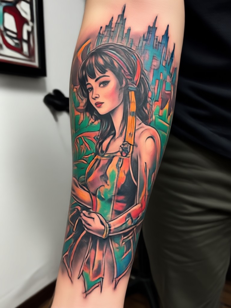Sketch style illustrative sleeve tattoo