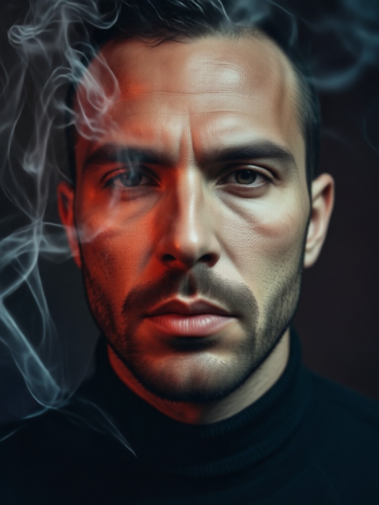 retrato cinematográfico con luz volumétrica a través del humo